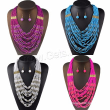 Venda de jóias de moda vidro mar Beads brinco e colar Africano Beads Jewelry Set